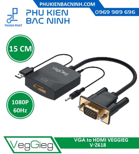 Cáp Chuyển Đổi Tín Hiệu VGA sang HDMI (có audio) VegGieg V-Z618