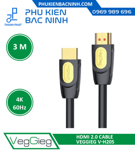 Cáp tín hiệu HDMI 3M VEGGIEG V-H205 Chuẩn 2.0 Hỗ Trợ 4K@60Hz