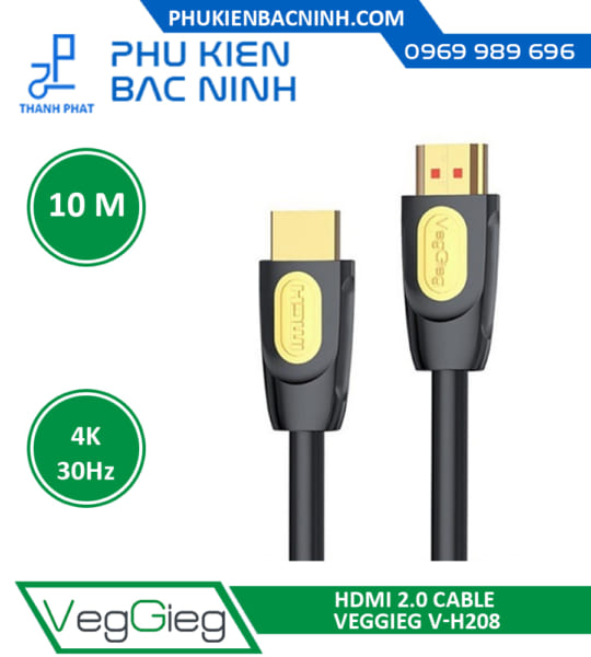 Cáp tín hiệu HDMI 10M VEGGIEG V-H208 Chuẩn 2.0 Hỗ Trợ 4K@30Hz