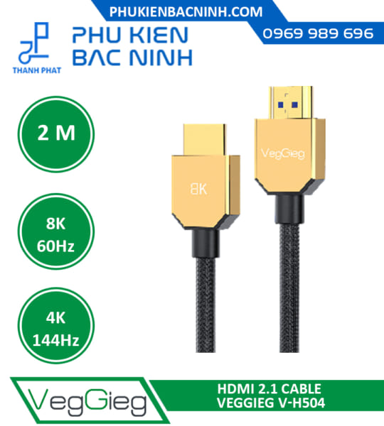 Cáp Tín Hiệu HDMI 2M VEGGIEG V-H504 Chuẩn 2.1 Hỗ Trợ 4K@144Hz & 8K@60Hz