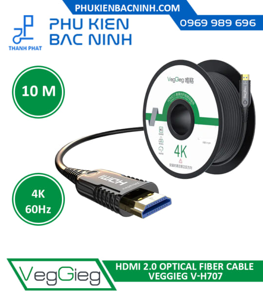 Cáp Tín Hiệu HDMI Chuẩn 2.0 Sợi Quang 10M VEGGIEG V-H707 Hỗ Trợ 4K@60Hz