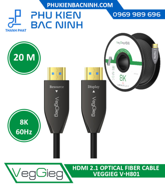 Cáp Tín Hiệu HDMI Chuẩn 2.1 Sợi Quang 20M VEGGIEG V-H801 Hỗ Trợ 8K@60Hz