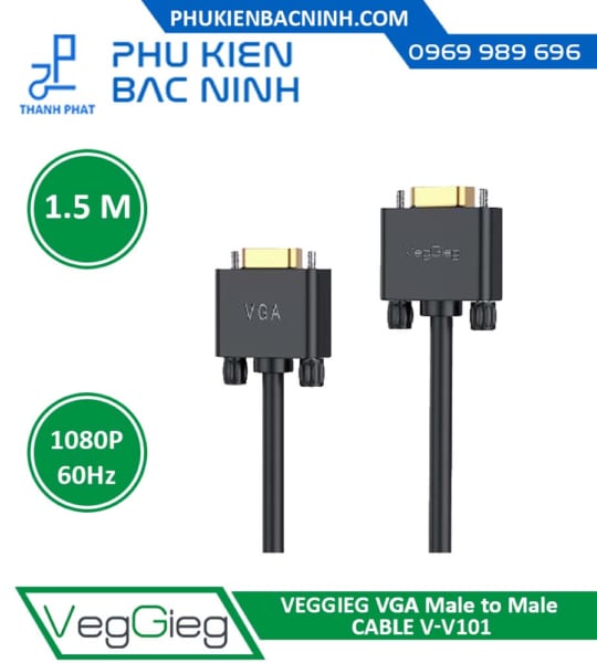 Cáp Tín Hiệu VGA Male to Male 1.5M VEGGIEG V-V101 Hỗ trợ 1080P@60Hz