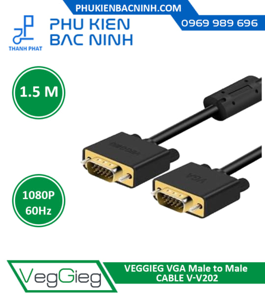 Cáp Tín Hiệu VGA Male to Male 1.5M VEGGIEG V-V202 Hỗ trợ 1080P@60Hz