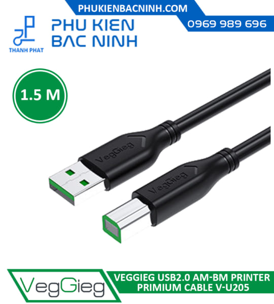 Cáp Máy In USB 2.0 A Male to B Male Dài 1.5M VEGGIEG V-U205 Bọc Chống Nhiễu