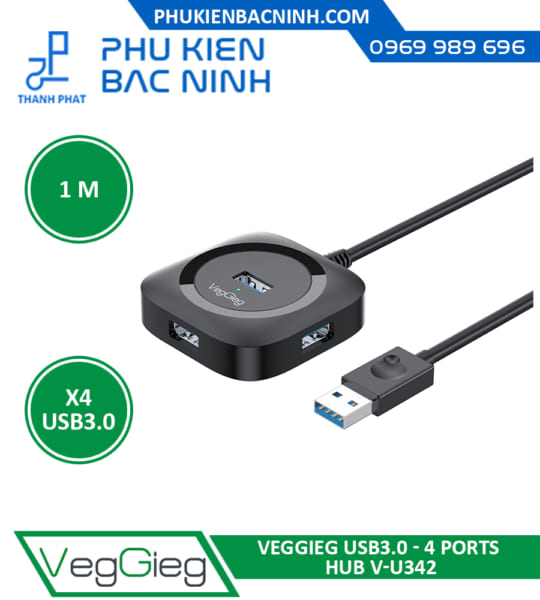 HUB USB 3.0 – 4 Cổng Có Hỗ Trợ Nguồn Ngoài  VEGGIEG V-U342