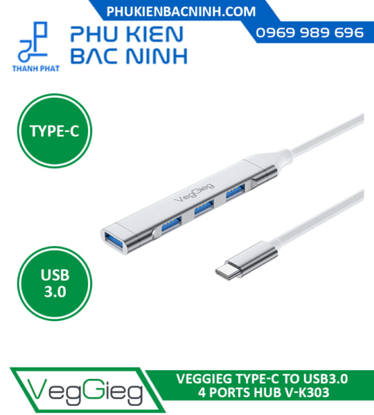 HUB Type C sang 4 Cổng USB 3.0 VEGGIEG V-K303