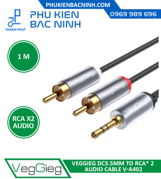 Cáp Audio 3.5mm ra 2 đầu RCA chính hãng Veggieg V-A402