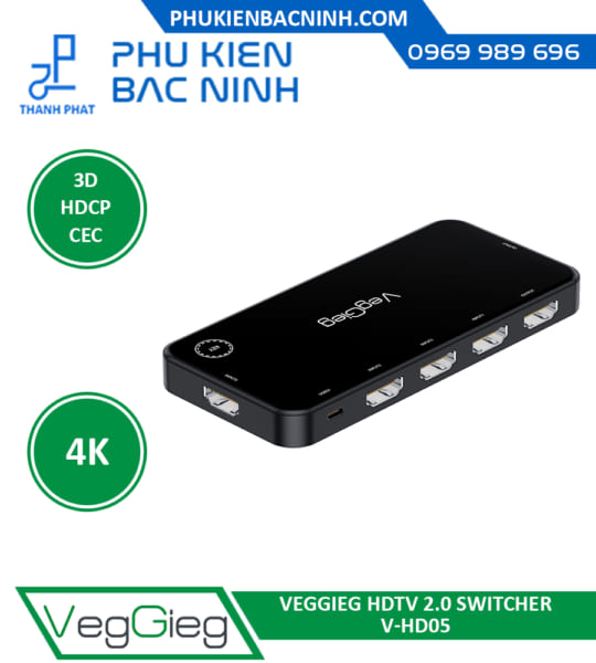 Bộ Gộp HDMI 2.0 5 vào 1 VEGGIEG  V-HD05