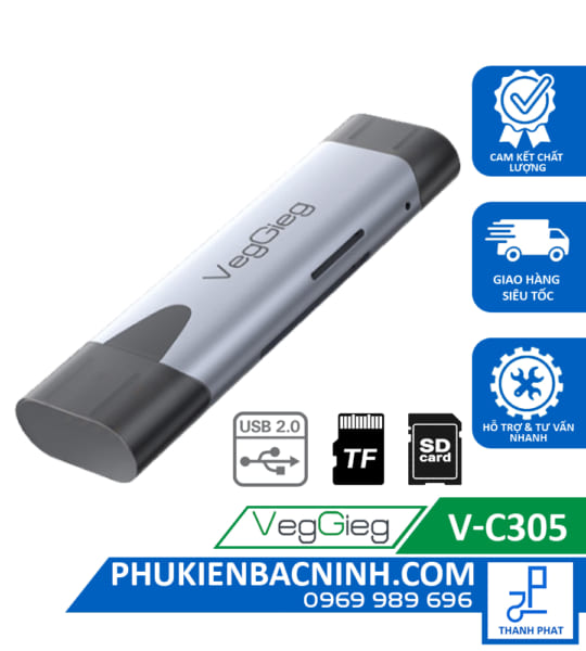 Đầu Đọc Thẻ Nhớ Đa Năng USB/TypeC 2 in1 VEGGIEG V-C305