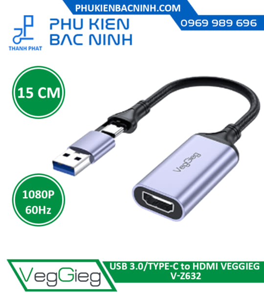 Cáp Chuyển Đổi Tín Hiệu USB/Type-C sang HDMI VegGieg V-Z632