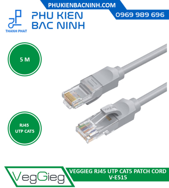 Dây Mạng Bấm Sẵn RJ45 CAT5 5M VEGGIEG V-E515