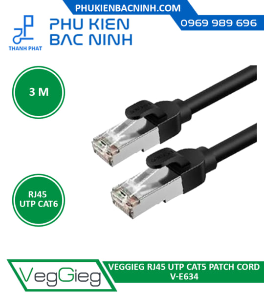 Dây Mạng Bấm Sẵn RJ45 UTP CAT6 3M VEGGIEG V-E634