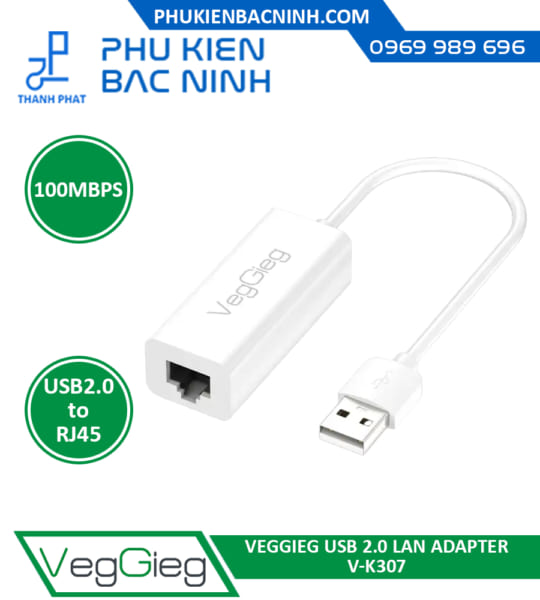 Cáp Chuyển Đổi USB to LAN Tốc Độ 100 Mbps VEGGIEG V-K307