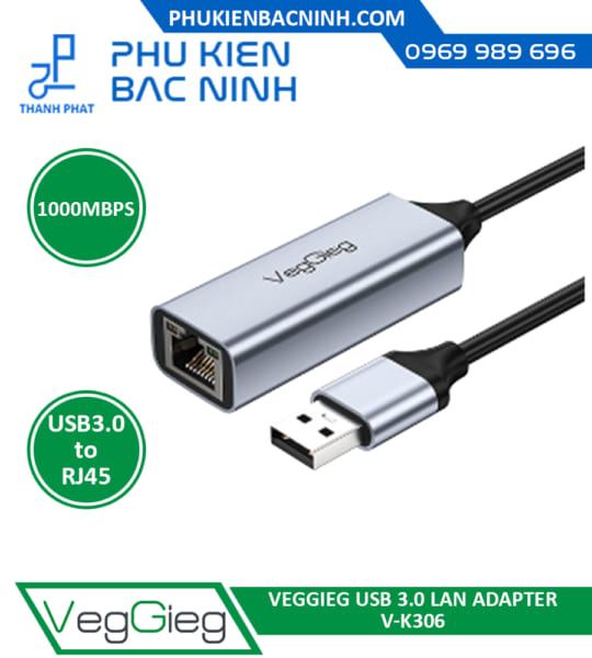 Cáp Chuyển Đổi USB to LAN Tốc Độ 1000 Mbps VEGGIEG V-K306