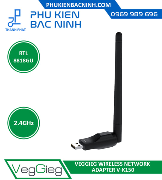 Bộ Thu Wifi RTL-8818GU (USB) 150Mbps (1 Angten) VEGGIEG VK150