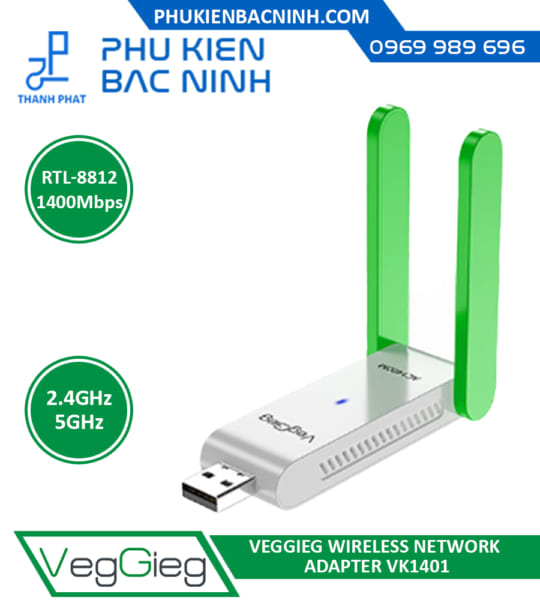 Bộ Thu WiFi Tốc Độ Cao Chuẩn AC1400Mbps Băng Tần Kép VEGGIEG V-K1401