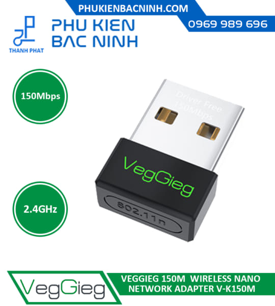 USB Thu Tín Hiệu WIFI 2.4G 150Mbps VEGGIEG V-K150M